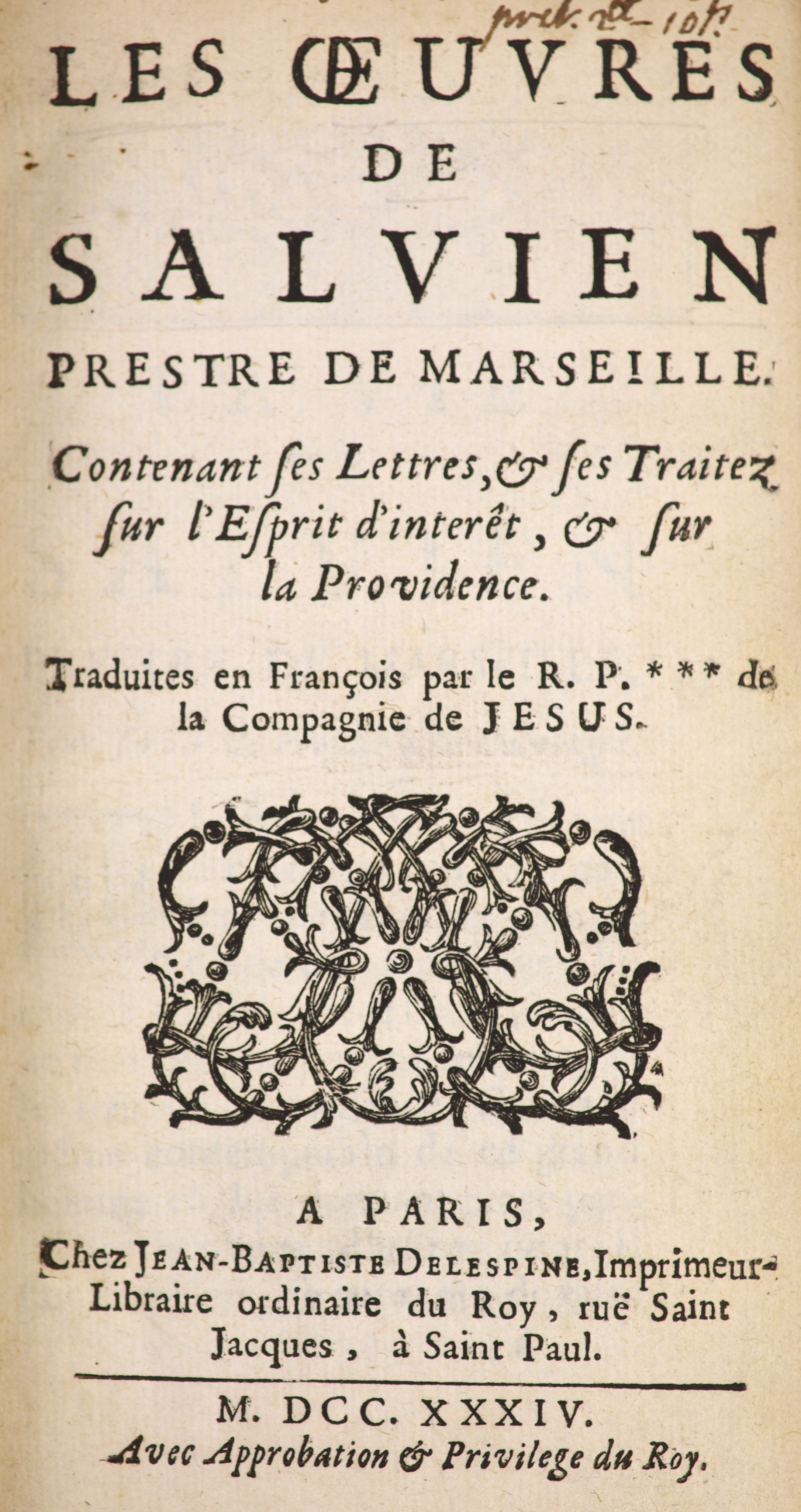 Salvian. Les Oeuvres de Salvien, prestre de Marseille…
